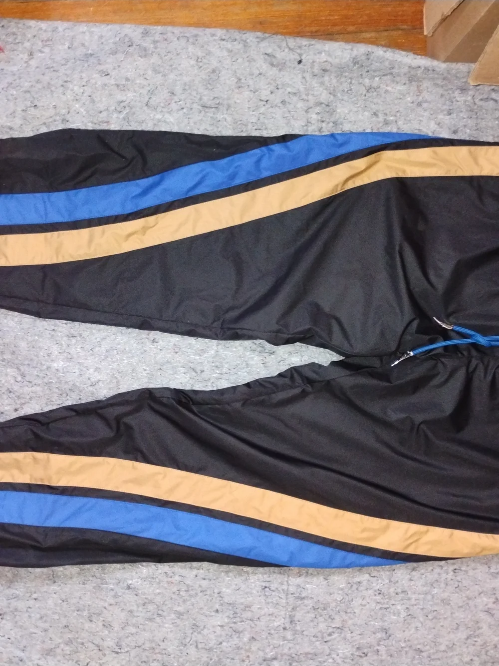 Roberto Cavalli Black Track Joggers with Blue and Tan Stripes